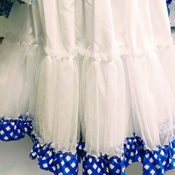 NANNETTE GIRL BLUE/WHITE FLORAL POLY/COTTON PETTICOAT FLUTTER SLEEVE DRESS - Picture 9 of 9